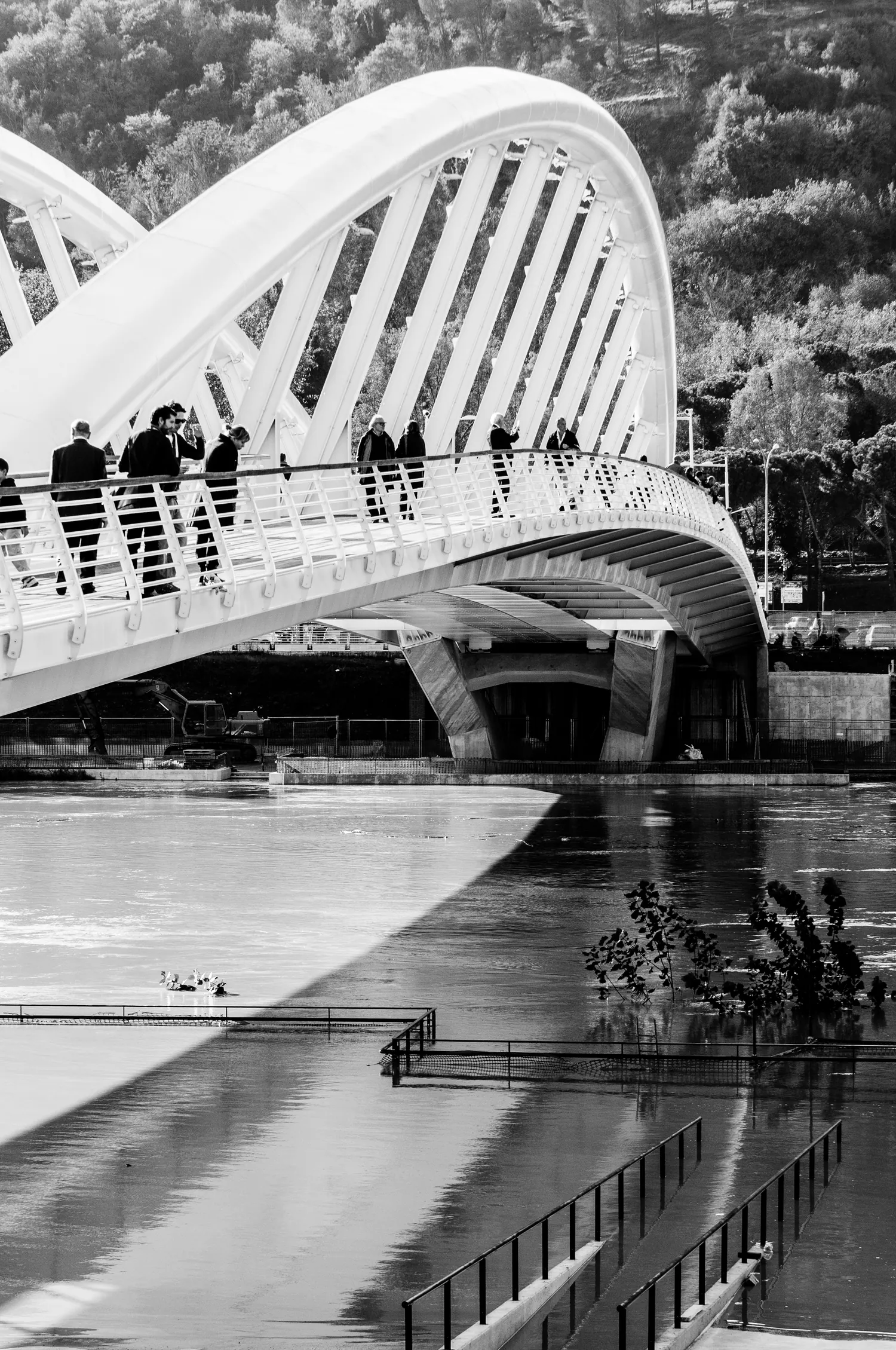 Ponte della Musica fotografato in bianco e nero con gli archi strutturali