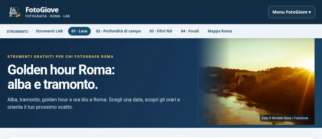 Anteprima della schermata del calcolatore di luce a Roma